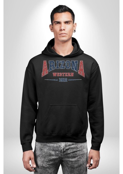Arizona Western Üniversitesi 1912 Erkek Kadın Siyah Dijital Baskılı Kapüşonlu Sweatshirt Hoodie fırsatları