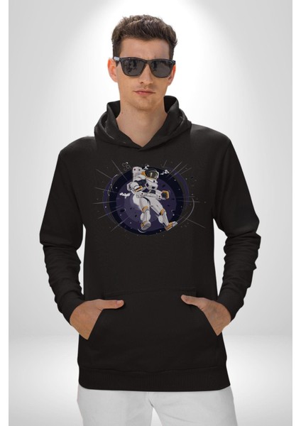 Nasa Astronaut Uzay Zıplaması Erkek Kadın Siyah Dijital Baskılı Kapüşonlu Sweatshirt Hoodie