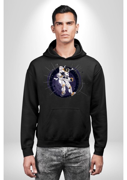 Nasa Astronaut Uzay Zıplaması Erkek Kadın Siyah Dijital Baskılı Kapüşonlu Sweatshirt Hoodie