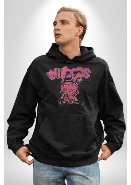 Öfkeli Voodoo Tavşan Xox Erkek Kadın Siyah Dijital Baskılı Kapüşonlu Sweatshirt Hoodie modelleri