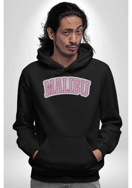 Malibu California Pembe Erkek Kadın Siyah Dijital Baskılı Kapüşonlu Sweatshirt Hoodie indirimleri