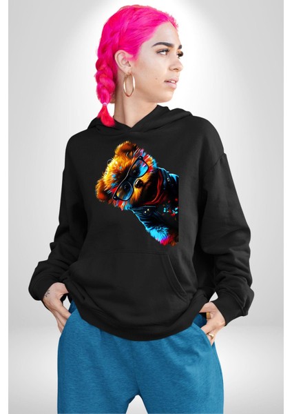 Cool Tedy Renkli Ayıcık Gözlük Erkek Kadın Siyah Dijital Baskılı Kapüşonlu Sweatshirt Hoodie fiyatları
