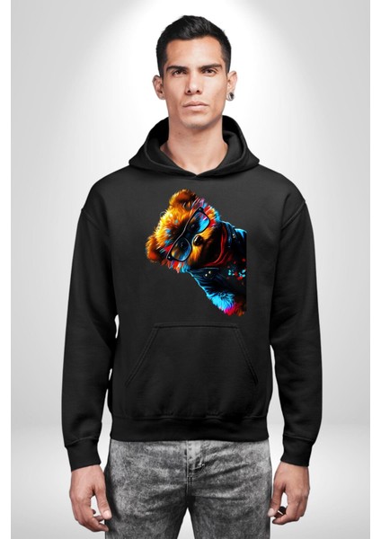 Cool Tedy Renkli Ayıcık Gözlük Erkek Kadın Siyah Dijital Baskılı Kapüşonlu Sweatshirt Hoodie modelleri