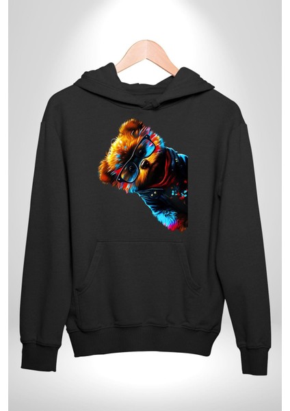 Cool Tedy Renkli Ayıcık Gözlük Erkek Kadın Siyah Dijital Baskılı Kapüşonlu Sweatshirt Hoodie fırsatları