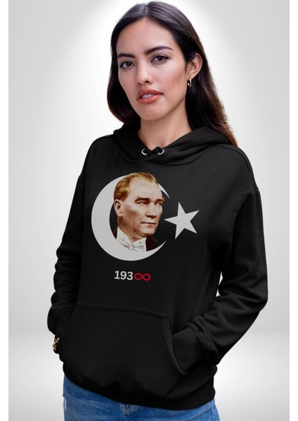 Ay Yıldız Atatürk 10 Kasım Sonsuza Kadar Erkek Kadın Siyah Dijital Baskılı Kapüşonlu Sweatshirt Hoodie fırsatları