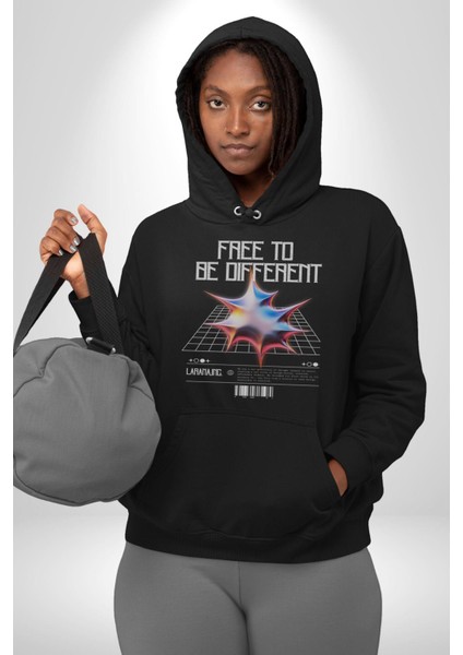 Farklı Olmak Zorundayım Erkek Kadın Siyah Dijital Baskılı Kapüşonlu Sweatshirt Hoodie