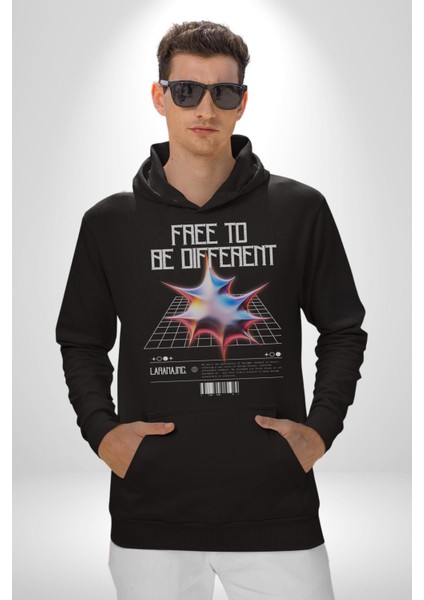 Farklı Olmak Zorundayım Erkek Kadın Siyah Dijital Baskılı Kapüşonlu Sweatshirt Hoodie