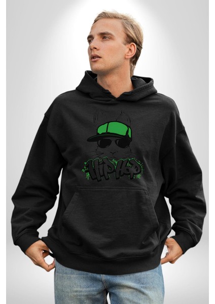 Paskalya Tavşanı Hip Hop Yeşil Şapka Erkek Kadın Siyah Dijital Baskılı Kapüşonlu Sweatshirt Hoodie fırsatları