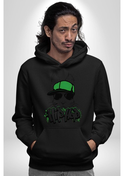 Paskalya Tavşanı Hip Hop Yeşil Şapka Erkek Kadın Siyah Dijital Baskılı Kapüşonlu Sweatshirt Hoodie indirimleri