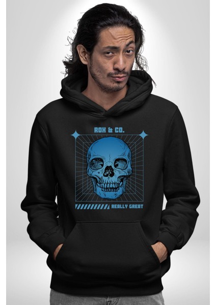 Sokak Sitili Kurukafa Erkek Kadın Siyah Dijital Baskılı Kapüşonlu Sweatshirt Hoodie modelleri