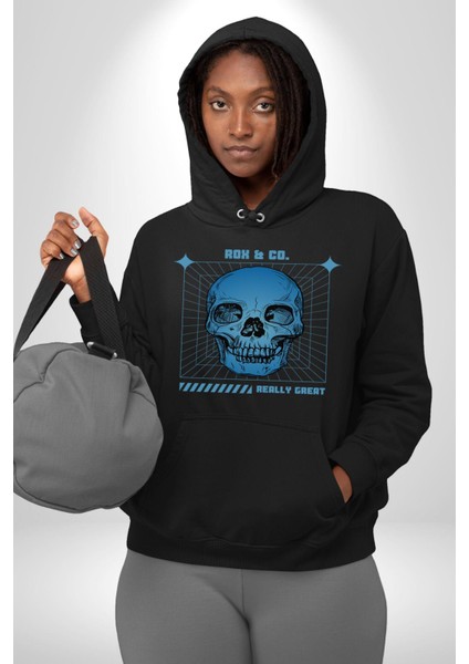 Sokak Sitili Kurukafa Erkek Kadın Siyah Dijital Baskılı Kapüşonlu Sweatshirt Hoodie fırsatları