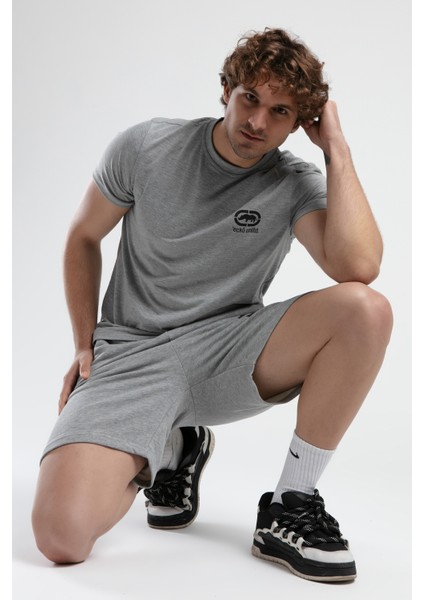 ECKO UNLTD Trınıty Gri Örme Şort Nakışlı Standard Fit Erkek Örme Şort