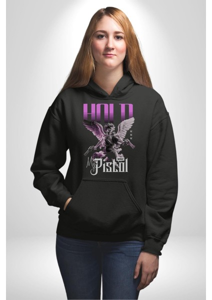 Sokak Stili Katil Aşk Meleği Erkek Kadın Siyah Dijital Baskılı Kapüşonlu Sweatshirt Hoodie