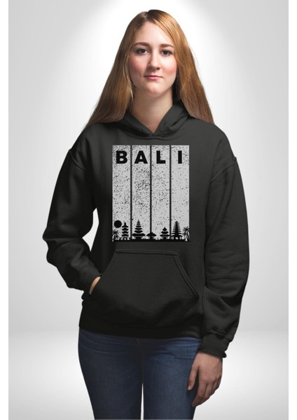 Bali Endonezya Erkek Kadın Siyah Dijital Baskılı Kapüşonlu Sweatshirt Hoodie