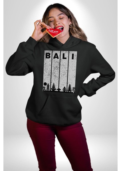 Bali Endonezya Erkek Kadın Siyah Dijital Baskılı Kapüşonlu Sweatshirt Hoodie