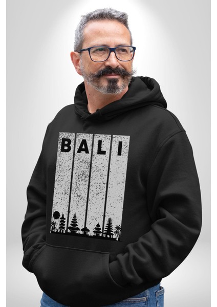 Bali Endonezya Erkek Kadın Siyah Dijital Baskılı Kapüşonlu Sweatshirt Hoodie