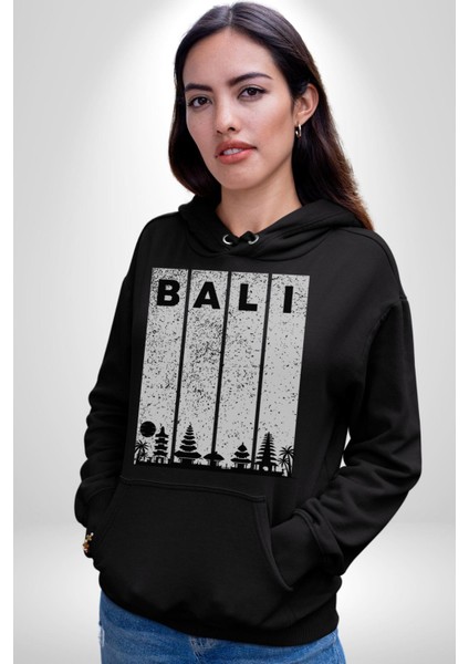 Bali Endonezya Erkek Kadın Siyah Dijital Baskılı Kapüşonlu Sweatshirt Hoodie