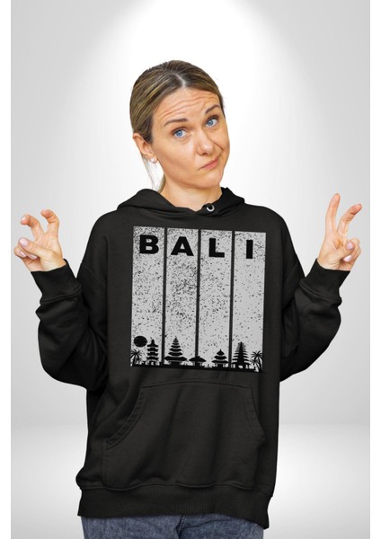 Bali Endonezya Erkek Kadın Siyah Dijital Baskılı Kapüşonlu Sweatshirt Hoodie