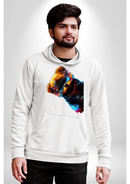 Cool Tedy Renkli Ayıcık Gözlük Erkek Kadın Beyaz Dijital Baskılı Kapüşonlu Sweatshirt Hoodie fiyatları