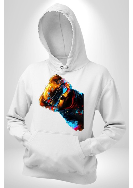Cool Tedy Renkli Ayıcık Gözlük Erkek Kadın Beyaz Dijital Baskılı Kapüşonlu Sweatshirt Hoodie fırsatları