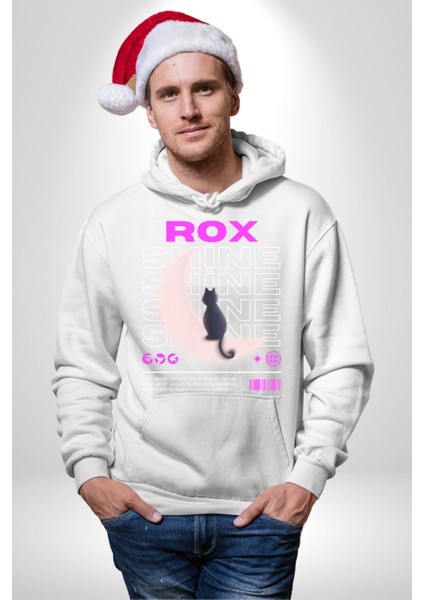 Siyah Kedi Ay Rox Sokak Style Erkek Kadın Beyaz Dijital Baskılı Kapüşonlu Sweatshirt Hoodie fiyatları