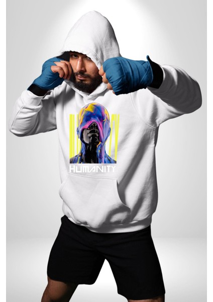Eriyen Boya Gibi Insanlık Erkek Kadın Beyaz Dijital Baskılı Kapüşonlu Sweatshirt Hoodie