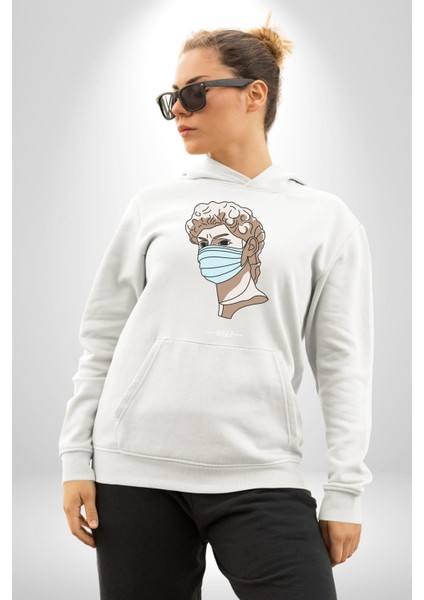 Medical Maske ve Sanat Uyumu Erkek Kadın Beyaz Dijital Baskılı Kapüşonlu Sweatshirt Hoodie modelleri