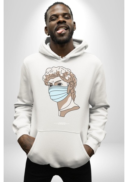 Medical Maske ve Sanat Uyumu Erkek Kadın Beyaz Dijital Baskılı Kapüşonlu Sweatshirt Hoodie fırsatları