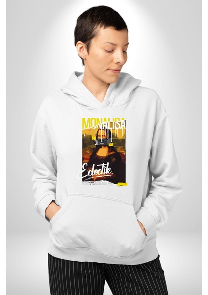 Monalisa Elektrik Özel Yapay Zeka Tasarımı Erkek Kadın Beyaz Dijital Baskılı Kapüşonlu Sweatshirt Hoodie fiyatları