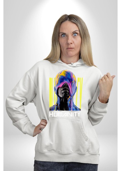 Eriyen Boya Gibi Insanlık Erkek Kadın Beyaz Dijital Baskılı Kapüşonlu Sweatshirt Hoodie indirimleri