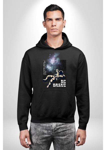 Astronot Cesur Ol Erkek Kadın Siyah Dijital Baskılı Kapüşonlu Sweatshirt Hoodie modelleri