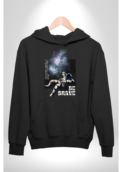 Astronot Cesur Ol Erkek Kadın Siyah Dijital Baskılı Kapüşonlu Sweatshirt Hoodie fırsatları