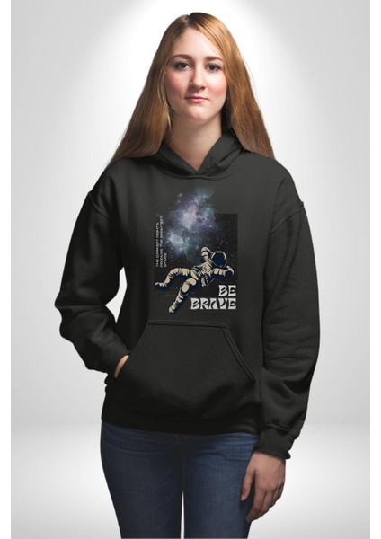 Astronot Cesur Ol Erkek Kadın Siyah Dijital Baskılı Kapüşonlu Sweatshirt Hoodie indirimleri