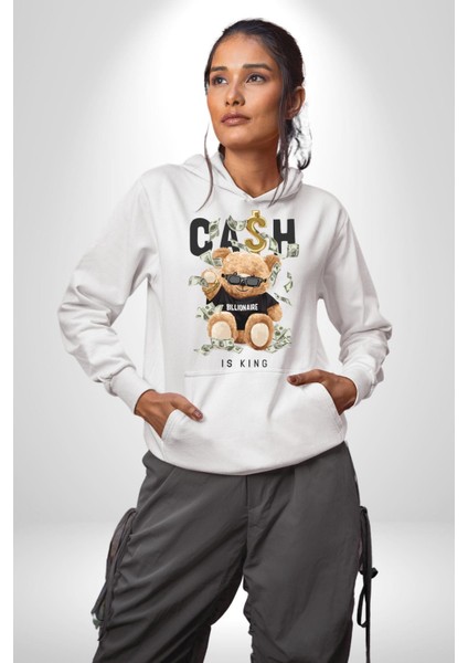 Nakit Dolar Kralı Ayıcık Sokak Stili Erkek Kadın Beyaz Dijital Baskılı Kapüşonlu Sweatshirt Hoodie fırsatları