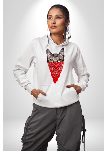 Maske Gangester Kedi Erkek Kadın Beyaz Dijital Baskılı Kapüşonlu Sweatshirt Hoodie fiyatları