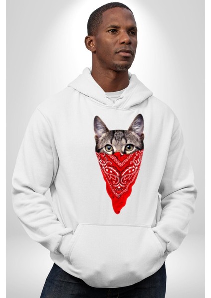 Maske Gangester Kedi Erkek Kadın Beyaz Dijital Baskılı Kapüşonlu Sweatshirt Hoodie modelleri