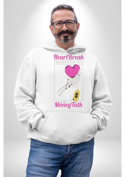Kalp Kırıklığı Aşkın Ne Kadar?para Konuşalım? Erkek Kadın Beyaz Dijital Baskılı Kapüşonlu Sweatshirt Hoodie modelleri
