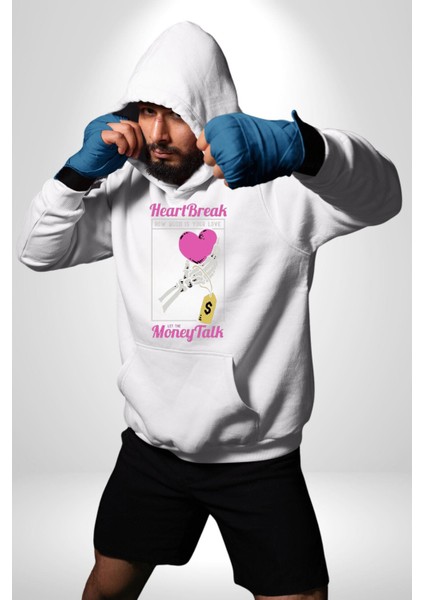 Kalp Kırıklığı Aşkın Ne Kadar?para Konuşalım? Erkek Kadın Beyaz Dijital Baskılı Kapüşonlu Sweatshirt Hoodie fırsatları