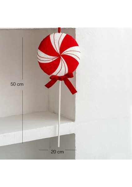 Yılbaşı Çubuklu Lolipop Kırmızı Beyaz Şeker Süs 20 cm 1 Adet