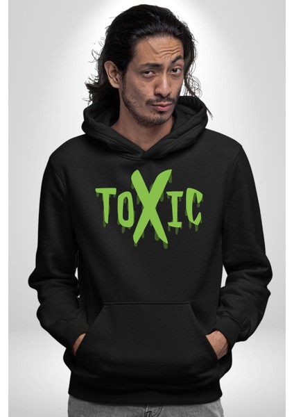Sokak Sitili Atık Toxic Erkek Kadın Siyah Dijital Baskılı Kapüşonlu Sweatshirt Hoodie fırsatları