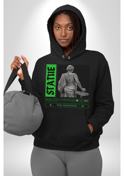 Sokak Sitili Heykel Kadın Savaşcı Erkek Kadın Siyah Dijital Baskılı Kapüşonlu Sweatshirt Hoodie fiyatları