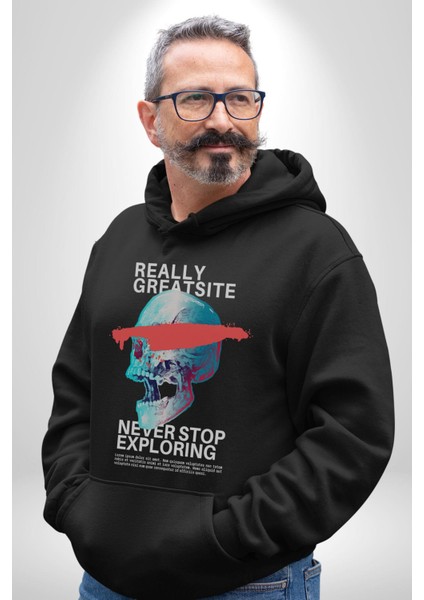 Gerçekten Harika Keşfetmeyi Bırakma Erkek Kadın Siyah Dijital Baskılı Kapüşonlu Sweatshirt Hoodie fırsatları
