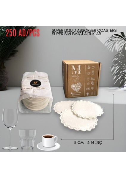 Kağıt Bardak Altlığı | Cam Bardak Altlığı | Çay Bardak Altlığı 80 mm Papatya Kesim 250 Adet