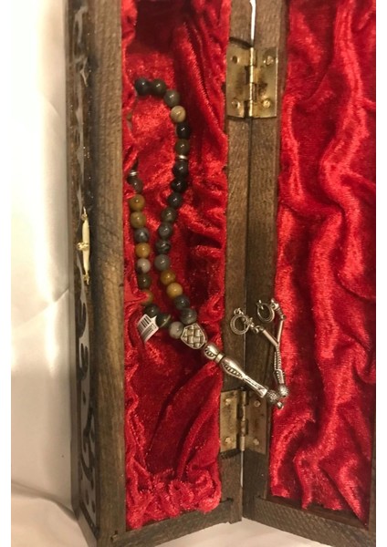 Jasper Tespih Doğal Taş Tesbih Gümüş Imameli Ahşap Kutulu fiyatları