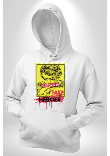 Aşk Meleği Sahte Melek Sus Erkek Kadın Beyaz Dijital Baskılı Kapüşonlu Sweatshirt Hoodie