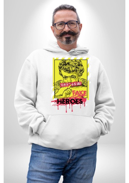 Aşk Meleği Sahte Melek Sus Erkek Kadın Beyaz Dijital Baskılı Kapüşonlu Sweatshirt Hoodie