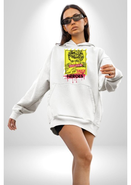 Aşk Meleği Sahte Melek Sus Erkek Kadın Beyaz Dijital Baskılı Kapüşonlu Sweatshirt Hoodie