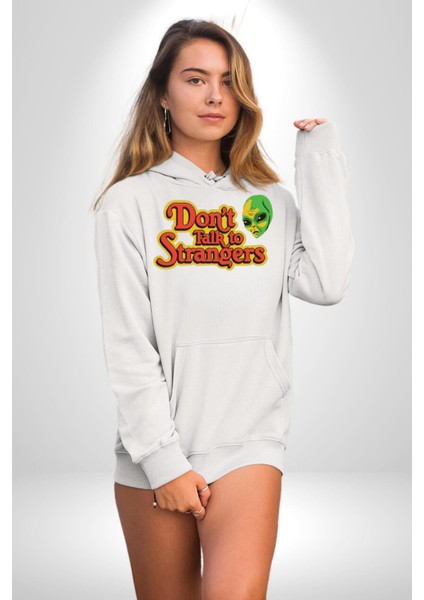 Uzaylı Yabancılarla Konuşma Erkek Kadın Beyaz Dijital Baskılı Kapüşonlu Sweatshirt Hoodie