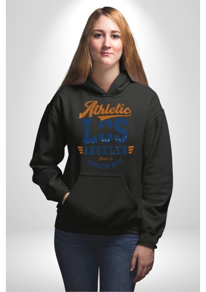 Atletic Los Angeles Erkek Kadın Siyah Dijital Baskılı Kapüşonlu Sweatshirt Hoodie fırsatları