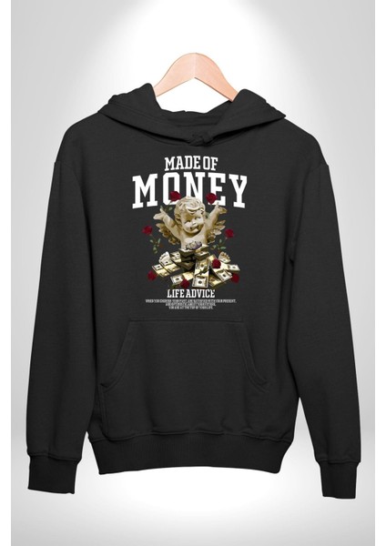 Aşk Meleği Para Kazandım Hayat Tavsiyesi Erkek Kadın Siyah Dijital Baskılı Kapüşonlu Sweatshirt Hoodie